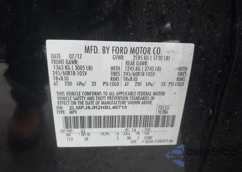 2017 Lincoln Mkx Premiere из США, поврежденный, VIN 2LMPJ8JR2HBL46715